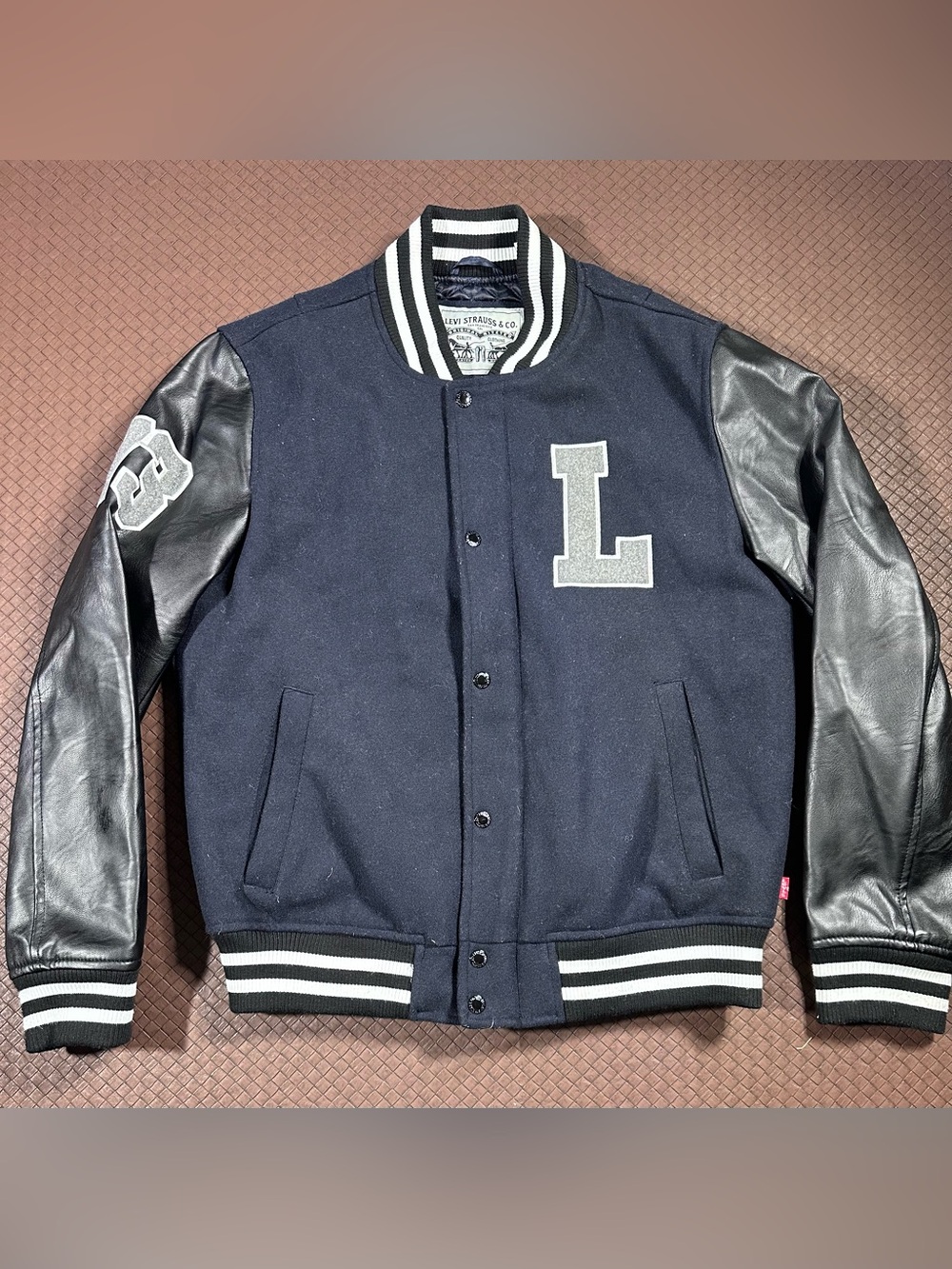 Levi's Letterman Style Varsity Bomber Wool Jacket Mens MEDIUM Blue Heavyweight